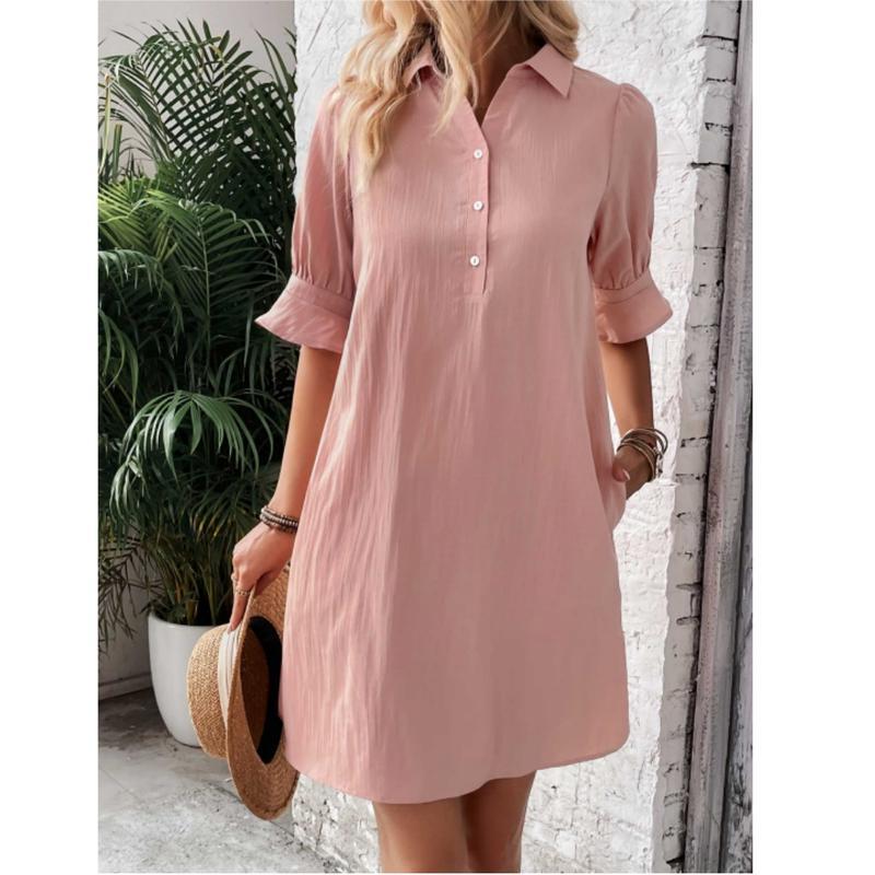 Cecile Wrenthorpe | Black Button-Down Shirt Dress with 3/4 Sleeves