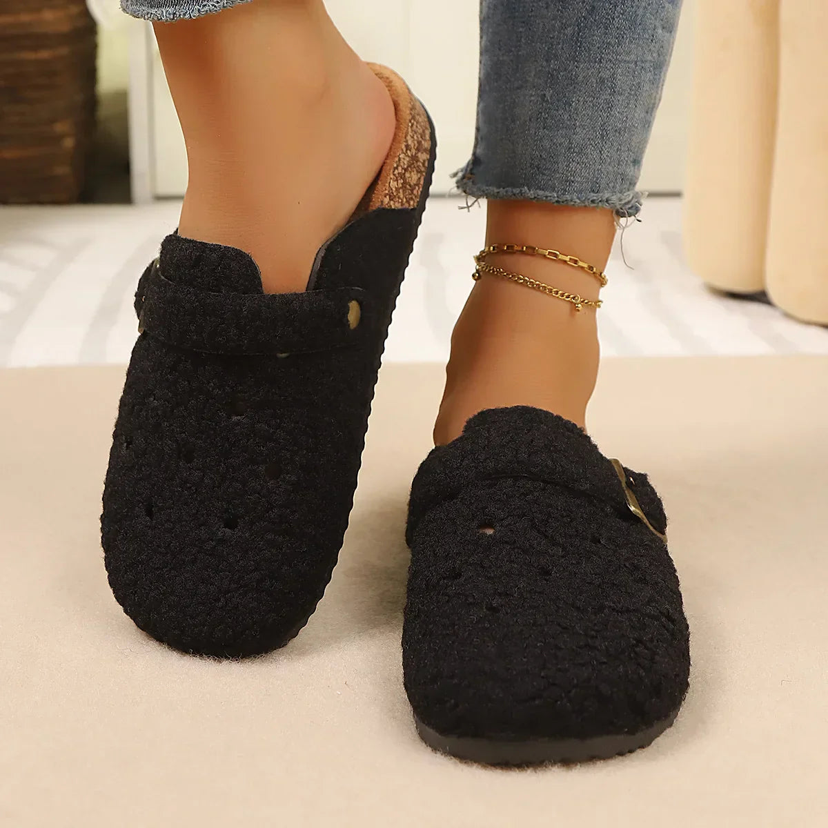 Celestine Vaumont | Fleece Clog Slippers with Cork Sole