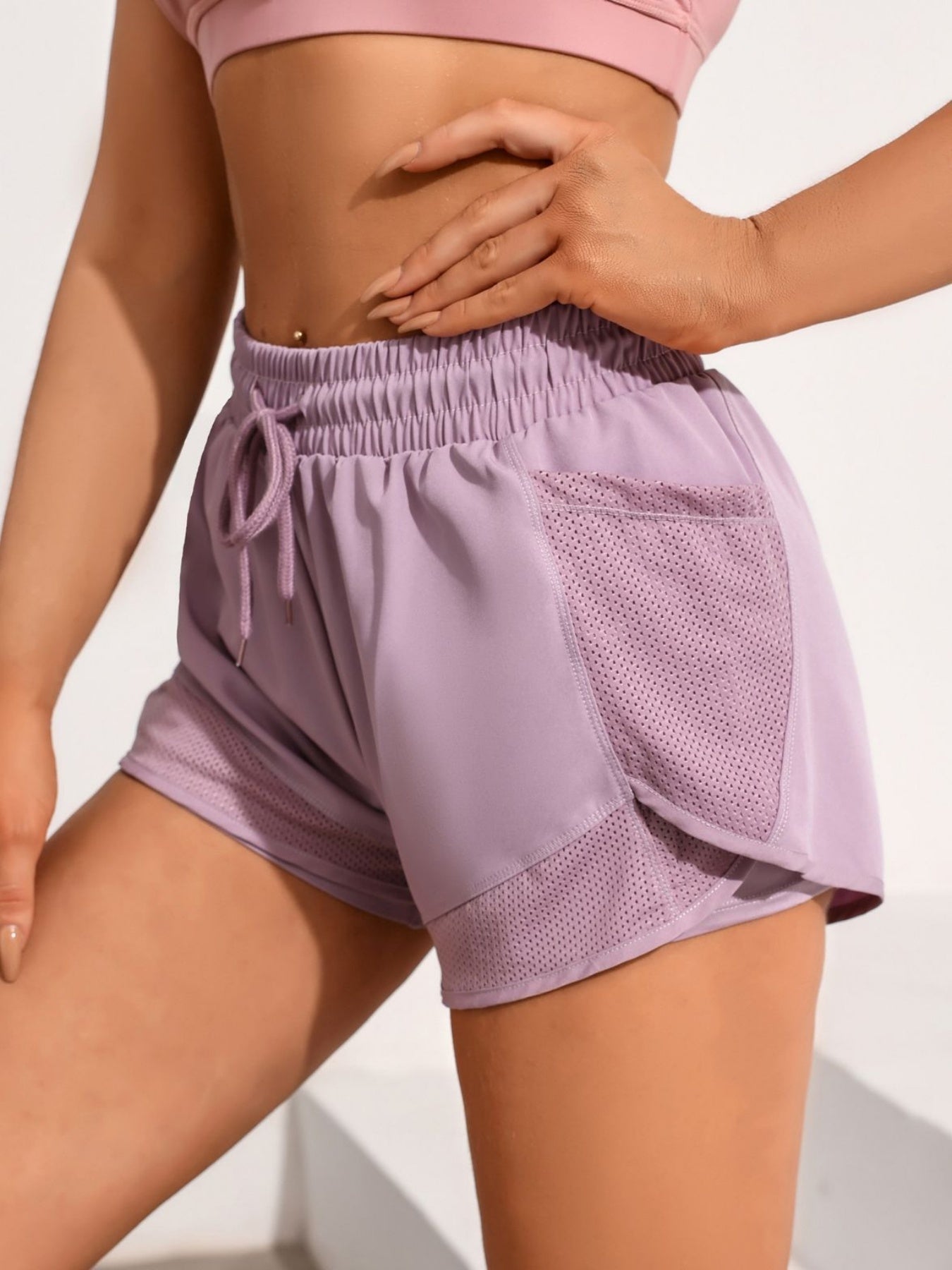 Philippa Dunmore | Black 2-in-1 Mesh Athletic Shorts with Phone Pocket