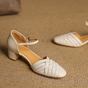 Emmanuelle Davoust | Woven Genuine Leather Block Heel Pumps