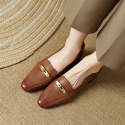 Thérèse Villeneuve | Brown Genuine Leather Low Block Heel Loafers