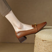 Thérèse Villeneuve | Brown Genuine Leather Low Block Heel Loafers