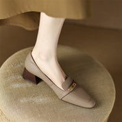 Thérèse Villeneuve | Brown Genuine Leather Low Block Heel Loafers
