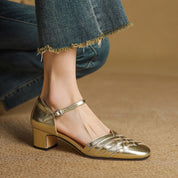 Emmanuelle Davoust | Woven Genuine Leather Block Heel Pumps