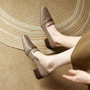 Thérèse Villeneuve | Brown Genuine Leather Low Block Heel Loafers