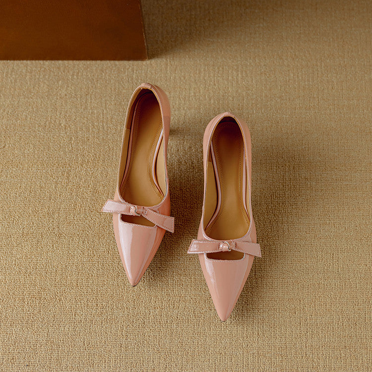 Camille Beaumont | Blush Patent Bow Detail Kitten Heel Pump