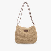 Evangeline Trentworth | Woven Straw Shoulder Bag in Natural Beige