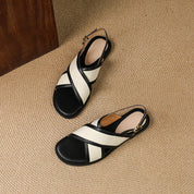 Lucienne Favreau | Leather Cross-Strap Slingback Flat Sandals