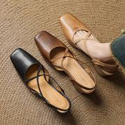 Aurelie Blackmore | Tan Leather Block Heel Slingback Sandal