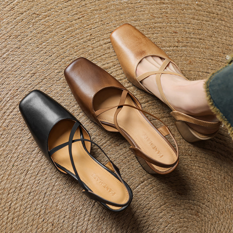 Aurelie Blackmore | Tan Leather Block Heel Slingback Sandal