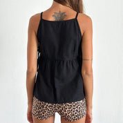 Lorraine Castellfort | Plaid Sleeveless Peplum Tank Top with Bow Ties
