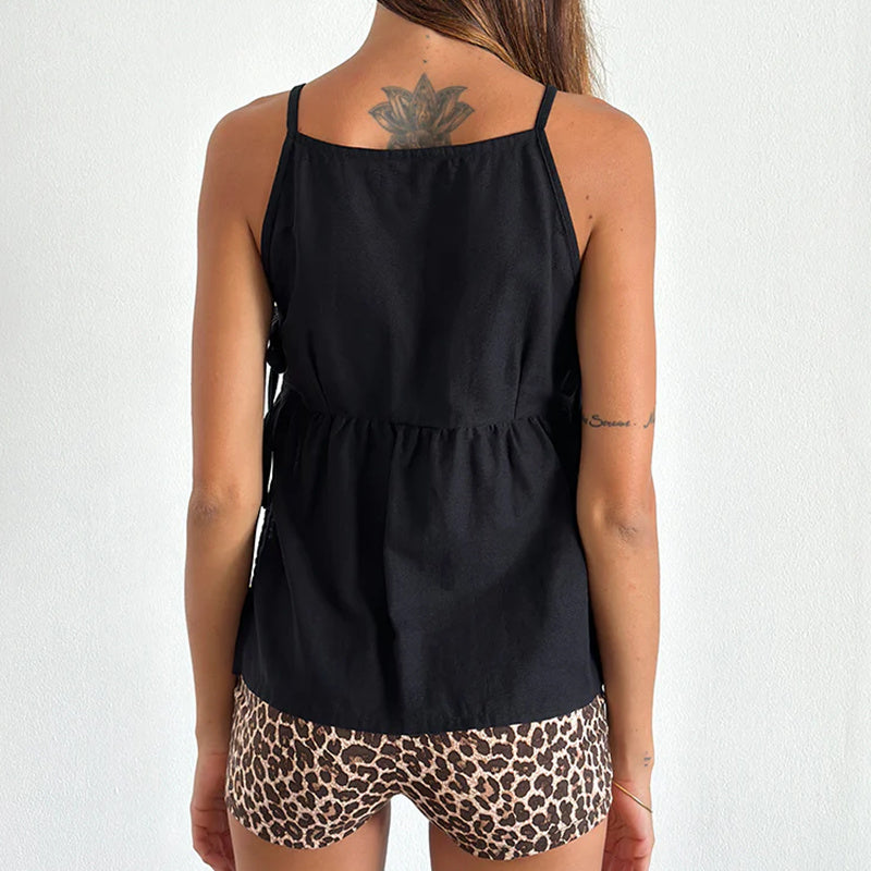 Lorraine Castellfort | Plaid Sleeveless Peplum Tank Top with Bow Ties