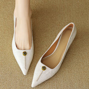 Violette Sanscourt | Burgundy Leather Pointed-Toe Heels with Gold Rose Detail