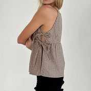 Lorraine Castellfort | Plaid Sleeveless Peplum Tank Top with Bow Ties