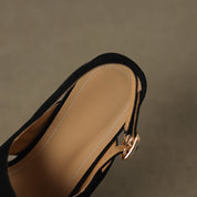 Elspeth Cavendish | Suede Cross-Strap Block Heel Sandals