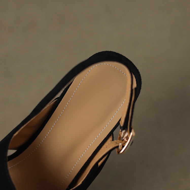 Elspeth Cavendish | Suede Cross-Strap Block Heel Sandals