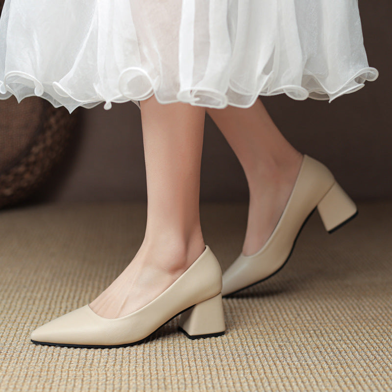 Arabella Kensington | White Block Heel Pointed-Toe Pumps