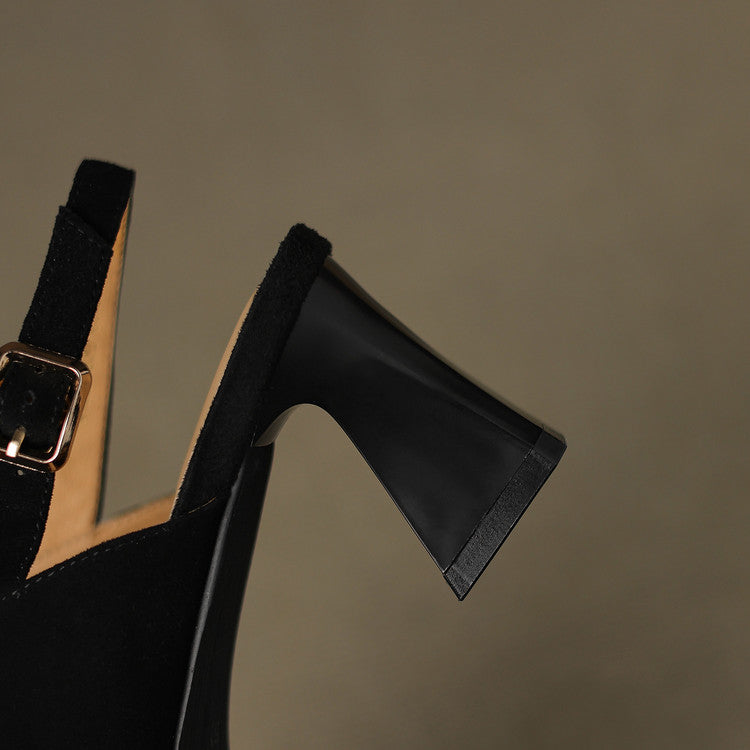 Elspeth Cavendish | Suede Cross-Strap Block Heel Sandals