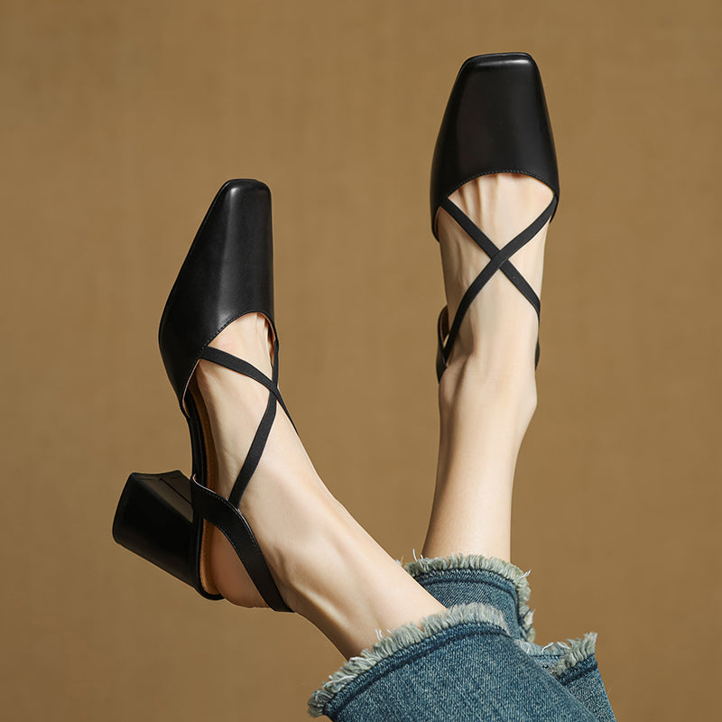 Aurelie Blackmore | Tan Leather Block Heel Slingback Sandal