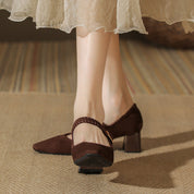 Cordelia Vanthorpe | Suede Mary Jane Block Heel in Brown
