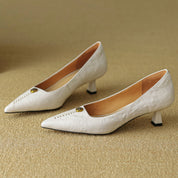 Violette Sanscourt | Burgundy Leather Pointed-Toe Heels with Gold Rose Detail