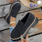 Claudine Merriweather | Tan Suede Platform Loafers
