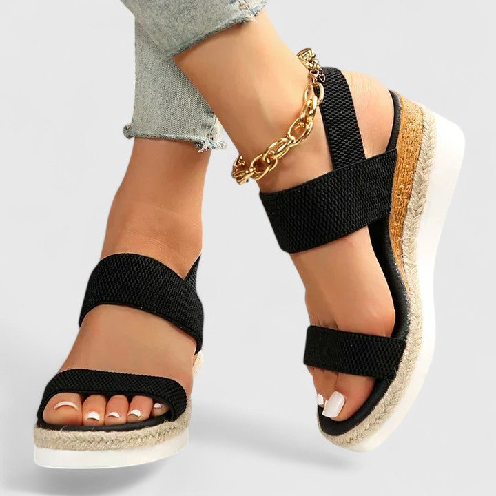 Christiane Bellemont | Beige Espadrille Platform Sandals with Elastic Straps