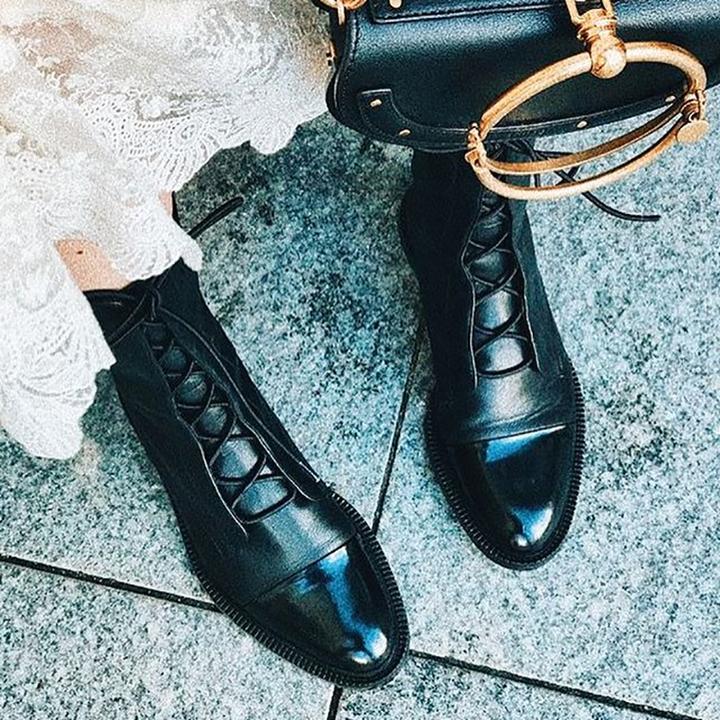 Evangeline Duskmore | Black Lace-Up Leather Combat Boots