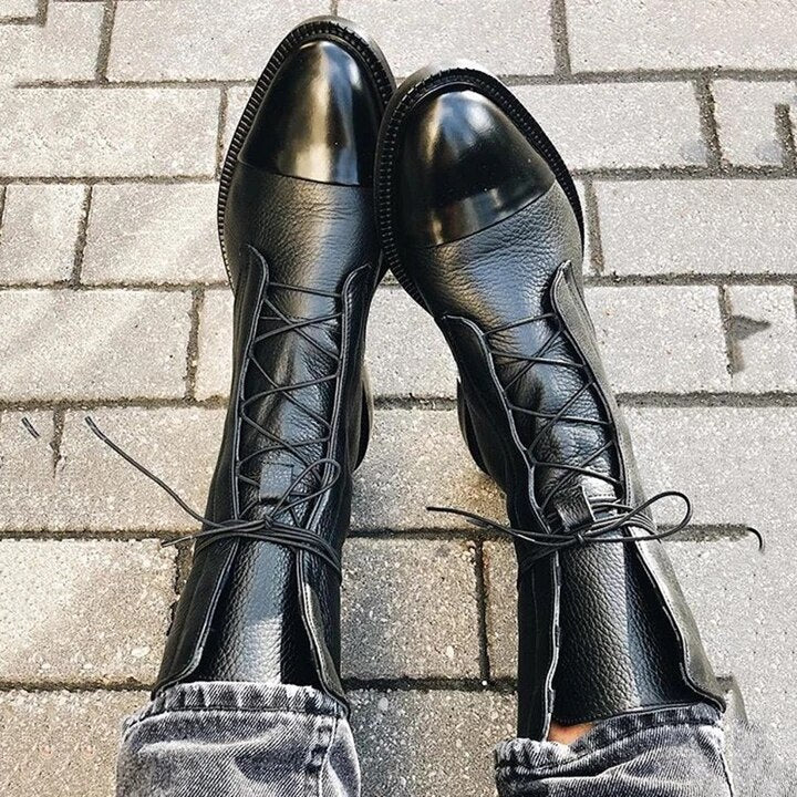 Evangeline Duskmore | Black Lace-Up Leather Combat Boots