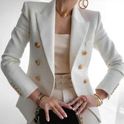 Celeste Fontmoreau | Black Double-Breasted Blazer with Gold Buttons