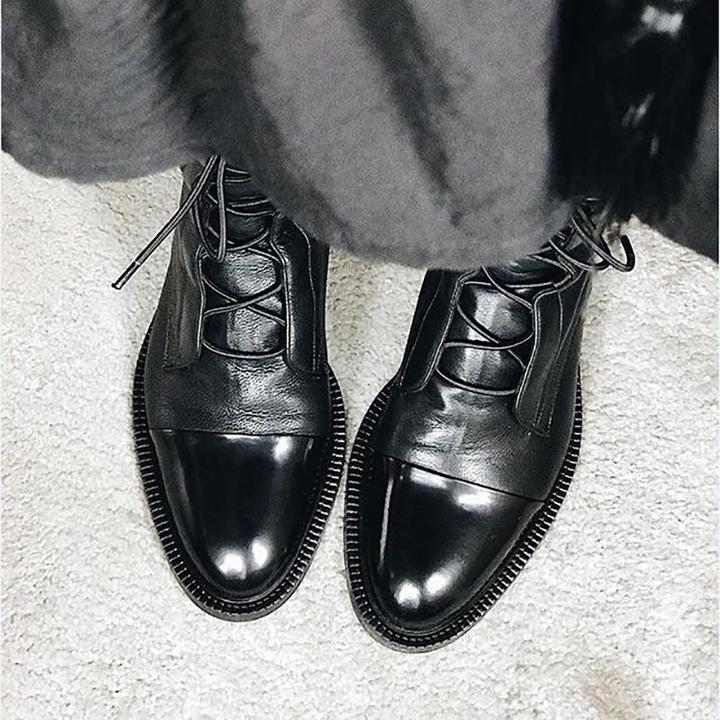 Evangeline Duskmore | Black Lace-Up Leather Combat Boots