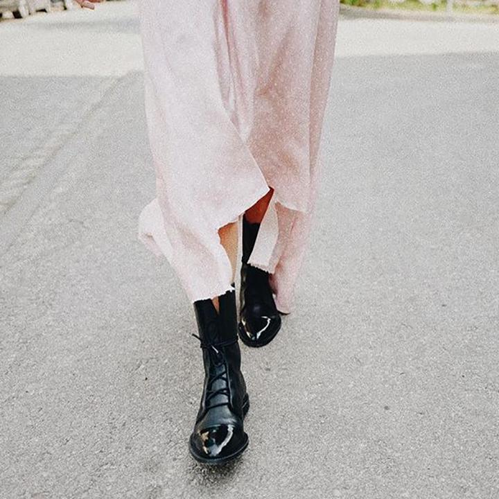 Evangeline Duskmore | Black Lace-Up Leather Combat Boots