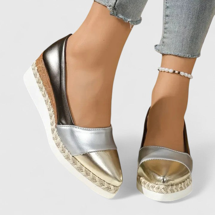 Seraphina Colville | Metallic Espadrille Wedge Slip-On Shoes