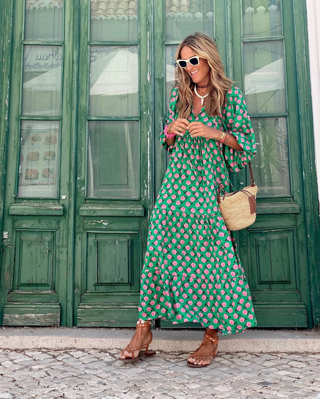 Claudine Roséval | Green Floral Print Maxi Dress