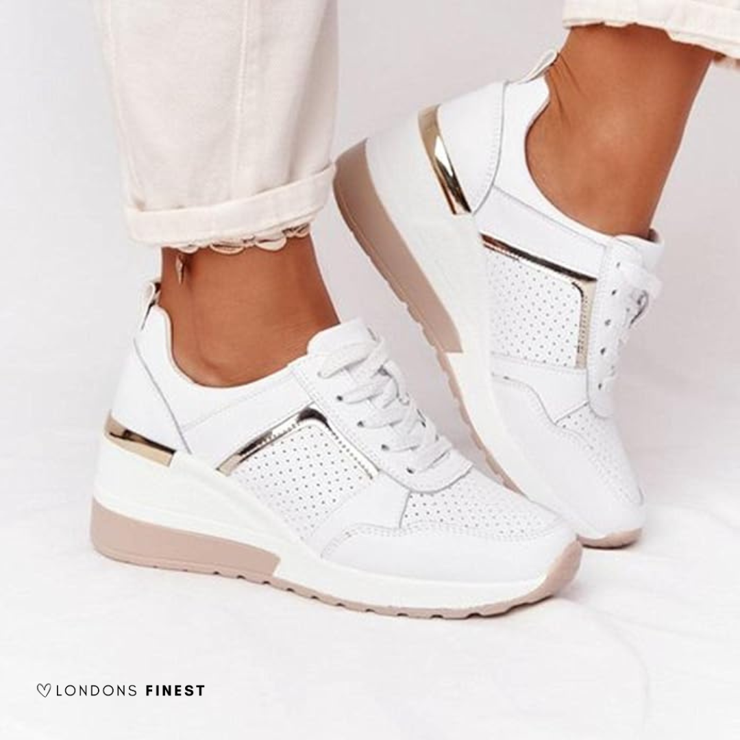 Seraphine Caldwell | Women's Orthopedic Wedge Sneakers in Beige