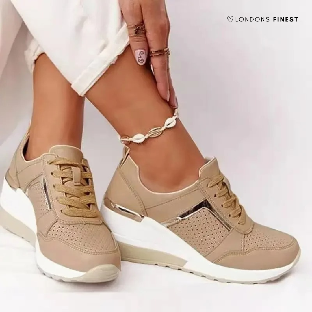 Seraphine Caldwell | Women's Orthopedic Wedge Sneakers in Beige