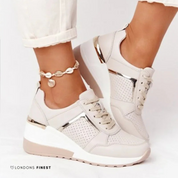 Seraphine Caldwell | Women's Orthopedic Wedge Sneakers in Beige