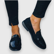 Clarissa Wentbourne | Black Croc-Panel Penny Loafers