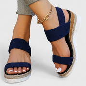 Christiane Bellemont | Beige Espadrille Platform Sandals with Elastic Straps