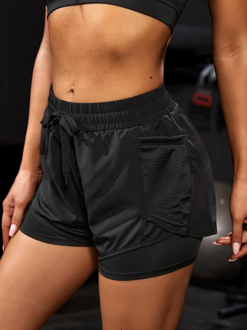 Philippa Dunmore | Black 2-in-1 Mesh Athletic Shorts with Phone Pocket