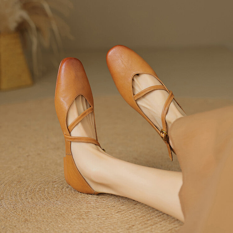 Rosalind Carleigh | Tan Leather Mary Jane Flats