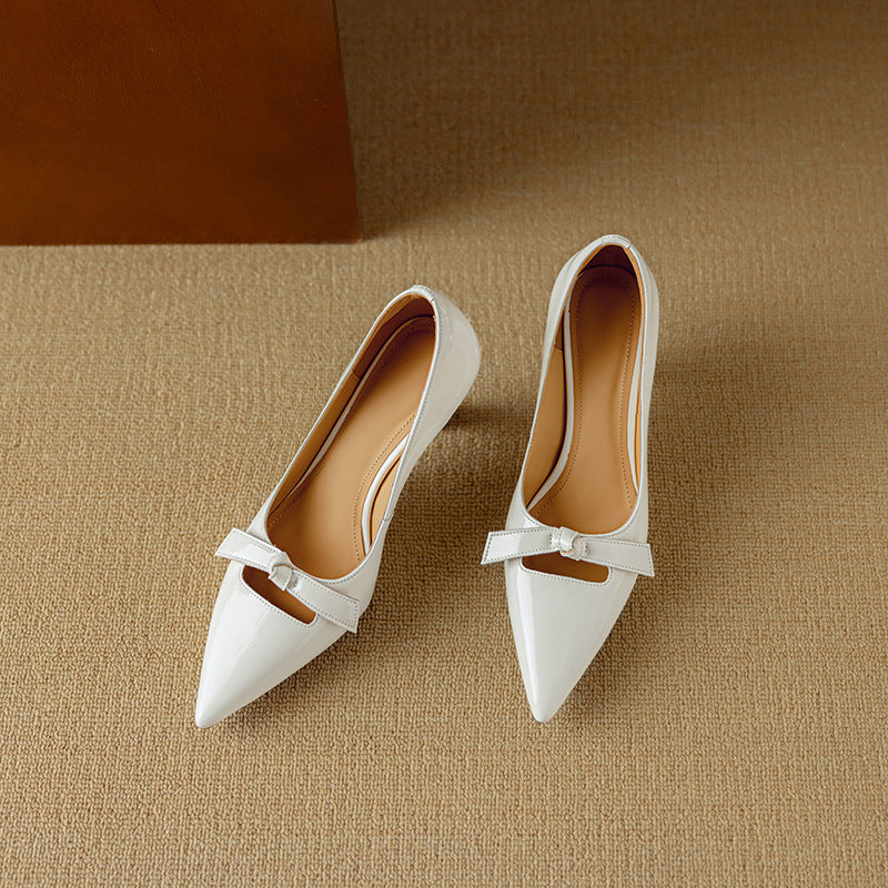 Camille Beaumont | Blush Patent Bow Detail Kitten Heel Pump