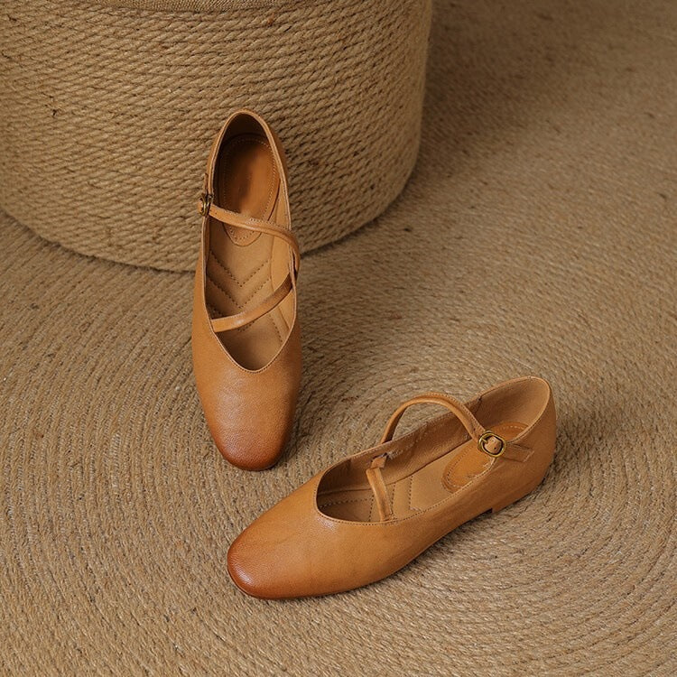 Rosalind Carleigh | Tan Leather Mary Jane Flats