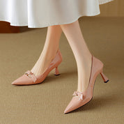 Camille Beaumont | Blush Patent Bow Detail Kitten Heel Pump