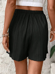 Camille Beauverre | Black High-Waist Crinkle Shorts with Pockets