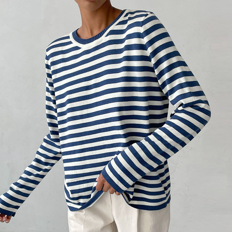 Marlowe Sinclair | Navy & White Striped Long-Sleeve Knit Top