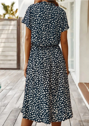 Claudette Fontainebleau | Spotted Print Button-Down Midi Dress