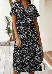 Claudette Fontainebleau | Spotted Print Button-Down Midi Dress