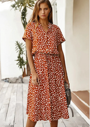 Claudette Fontainebleau | Spotted Print Button-Down Midi Dress