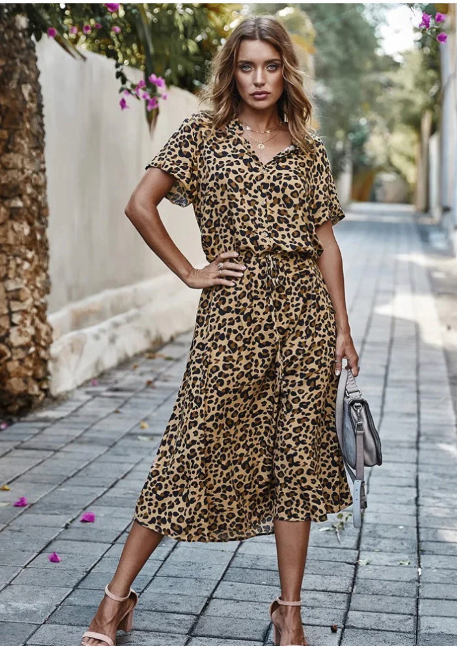 Claudette Fontainebleau | Spotted Print Button-Down Midi Dress